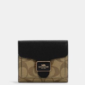 Coach Signature Canvas Snap Pepper Wallet Khaki Black Multi C7805